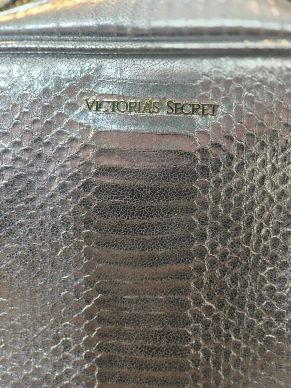 Victoria Secret Metallic Silver Faux Leather Snakeskin Crossbody Bag, NWT